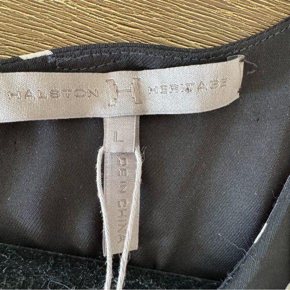 HALSTON Heritage NWT  Dress M -Black & cream Asymmetrical Polka Dot  sleeveless - Picture 6 of 14